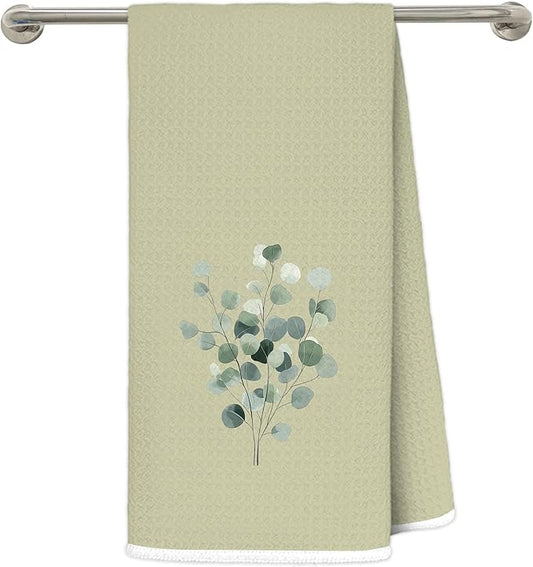 Sage Green Eucalyptus Bathroom Hand Towels, Farmhouse Cottagecore Green Leaves Botanical Decorative Hand Towels for Bathroom, 16x24 Inch