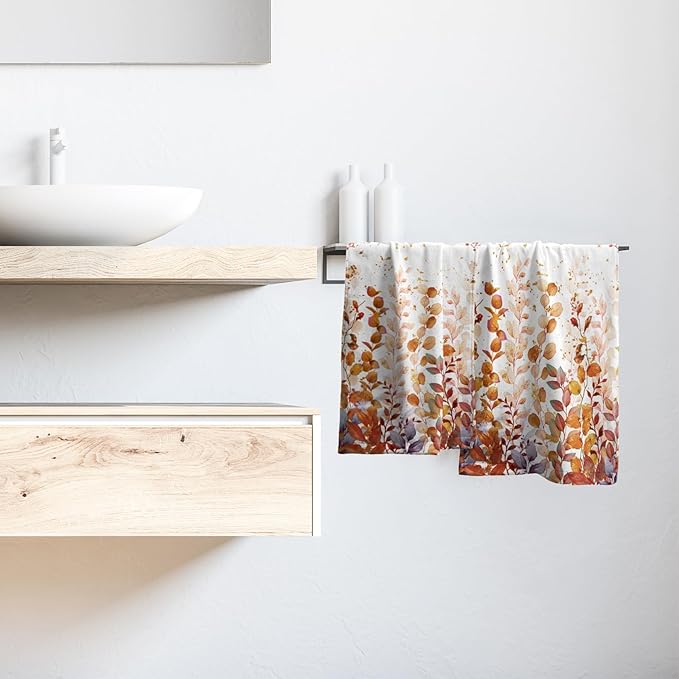 Imiss Orange Eucalyptus Hand Towel - Watercolor Autumn Plant Leaves Dish Towels Soft Absorbent Tea Towels Multipurpose for Gym,Spa,Hotel Decor，2Pcs
