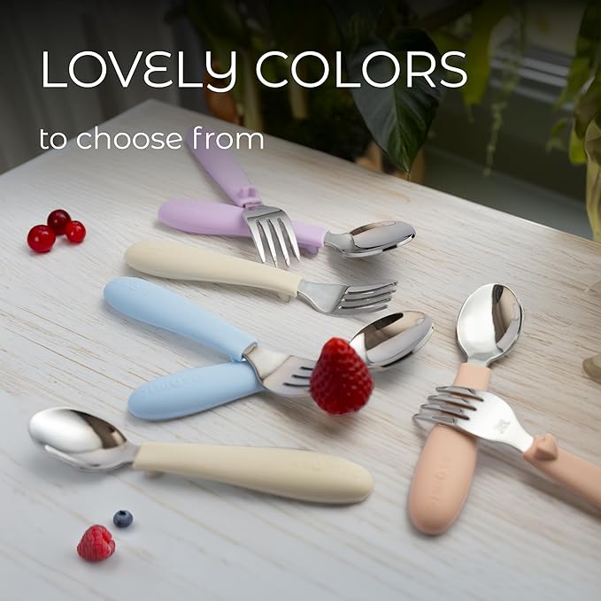 ASOMIC Premium 316 Stainless Steel Cutlery Set with Food-Grade Silicone Handles for Toddlers & Kids, 6-Piece Utensils Set with Safe Spoons & Forks, Durable & Dishwasher Safe (Sage/Sky Blue/Ivory)