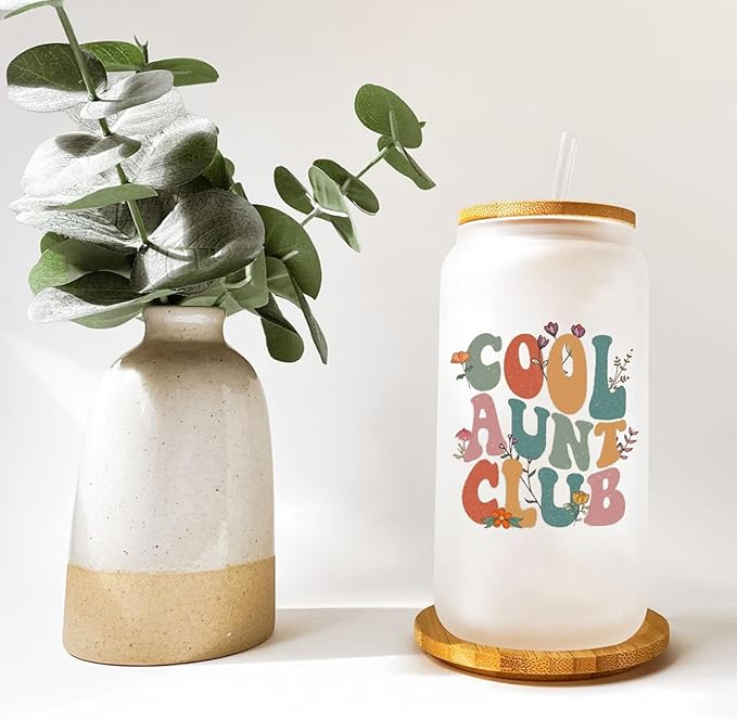 Aunt Gifts for New Auntie,16 Cool Aunt Club Oz Iced Coffee Cup from Nieces Best Auntie Gifts Ideas for Birthday, Aunty Drinking Jar