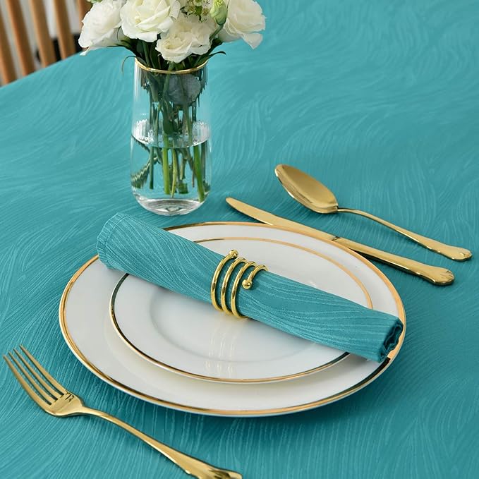 maxmill Jacquard Cloth Napkin 20 x 20 Inch Swirl Design Solid Washable Polyester Dinner Napkins Set of 4 with Hemmed Edges for Family Holiday Dinners Weddings Parties and Banquets Teal