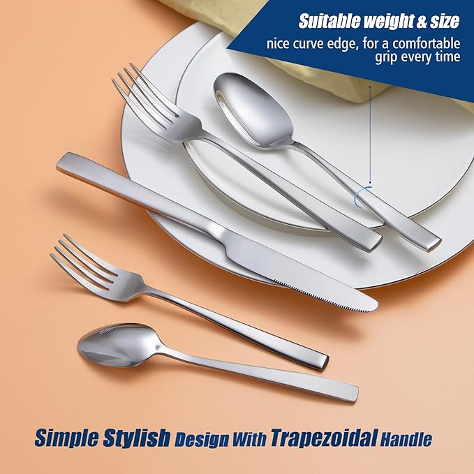 40 Piece Silverware Sets with Unique Handles, EIUBUIE Premium Stainless Steel Flatware Set for 8, Mirror Finished Kitchen Tableware Cutlery Rust Proof Dishwasher Safe Forks Spoons and Knives Set