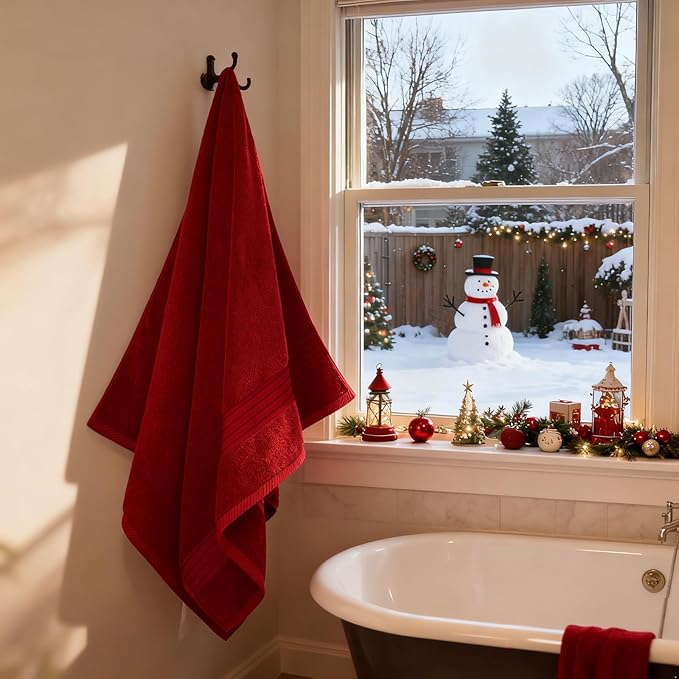 COZYART Cherry Red Bath Towels for Bathroom 6 Pcs, Turkish Cotton Bath Towel Set Super Soft Highly Absorbent Durable 650 GSM Shower Towels for Daily Use