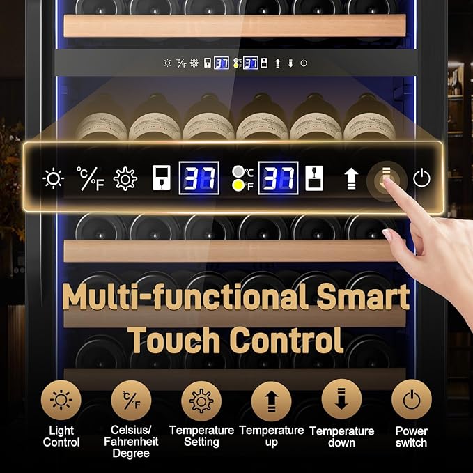 24" Inch Dual-Zone Wine Fridge, Freestanding/Built-in Wine Cooler Refeigerator, Large Capacity Tall Wine Cellar For Wine Collection, Wine Chiller with Safety Lock, Low Noise and Fast Cooling