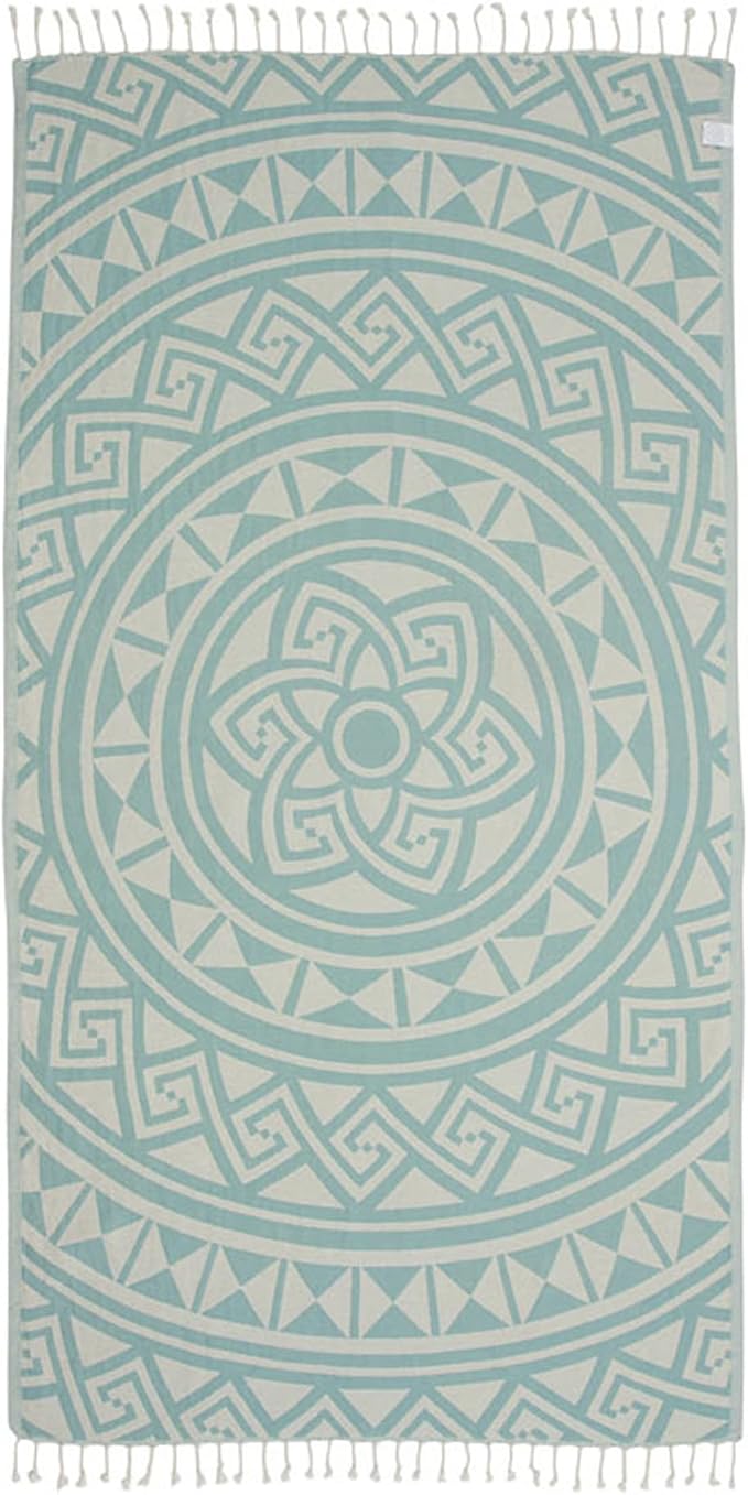 Sand Cloud Turkish Beach Towel - Sand Free - 100% Organic Turkish Cotton Yarn - Quick Dry Towel for Beach, Picnic Blanket or Throw - As Seen on Shark Tank - Mandala (Mint)