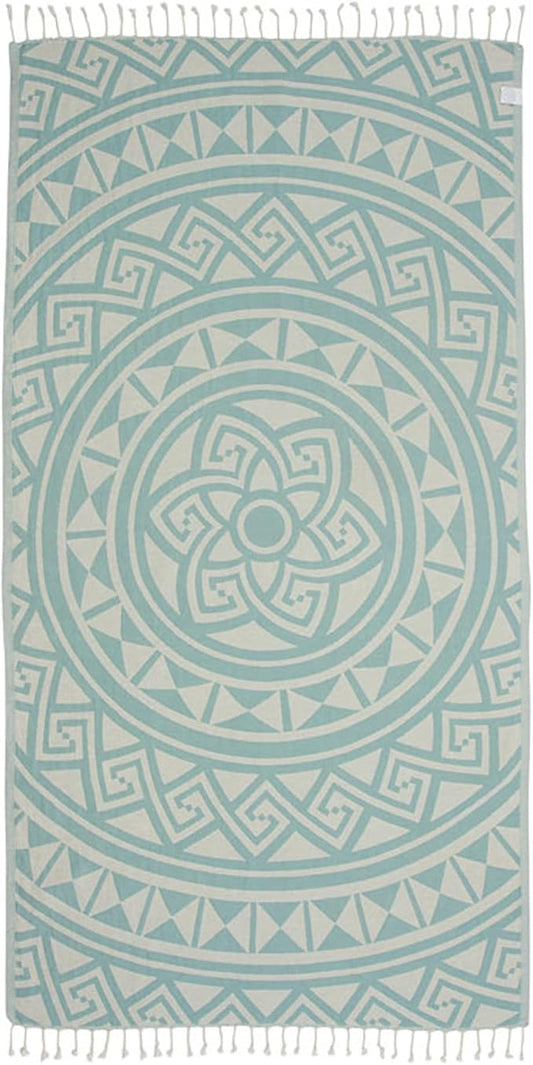 Sand Cloud Turkish Beach Towel - Sand Free - 100% Organic Turkish Cotton Yarn - Quick Dry Towel for Beach, Picnic Blanket or Throw - As Seen on Shark Tank - Mandala (Mint)