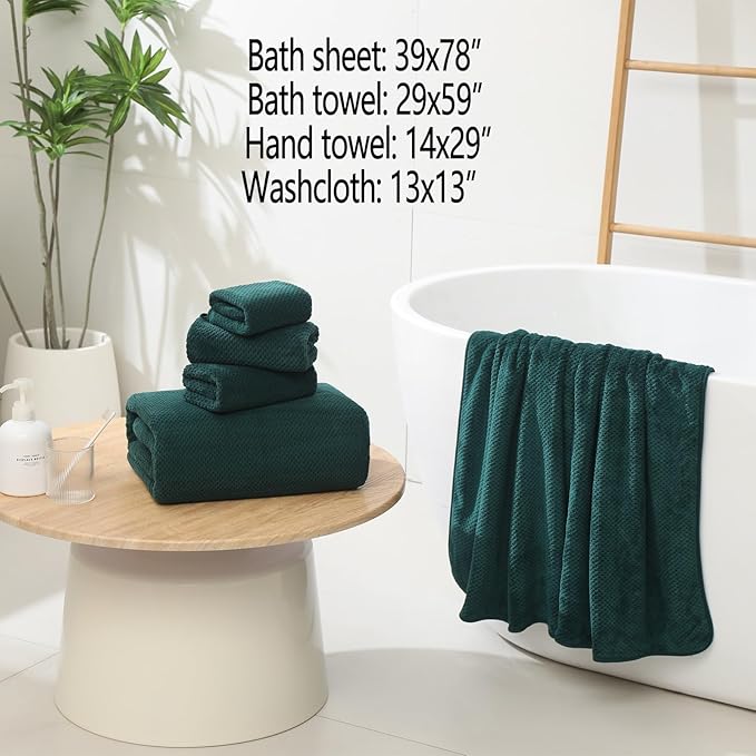 YTYC 29x59 Inch Bath Towels Set of 6 Large, Super Soft Absorbent Lint Free Microfiber Towels for Bathroom 80% Polyester (Dark Green, 6 Piece)