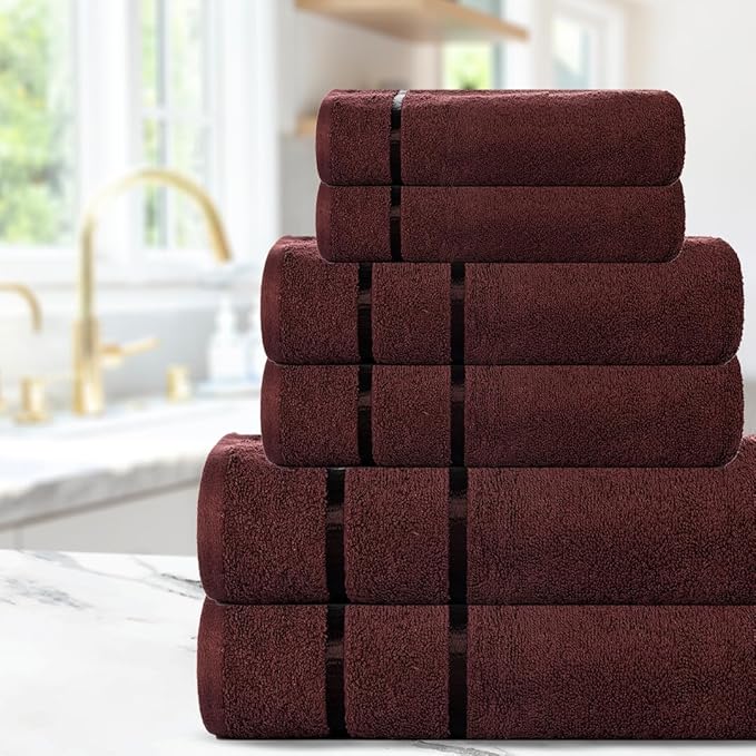 CASA COPENHAGEN Eternal 6 Pieces Towel Set- Brown, 500 GSM 2 Bath Towel 2 Hand Towel 2 Washcloth, Designed in Denmark Made of Soft Egyptian Cotton for Bathroom, Kitchen & Shower
