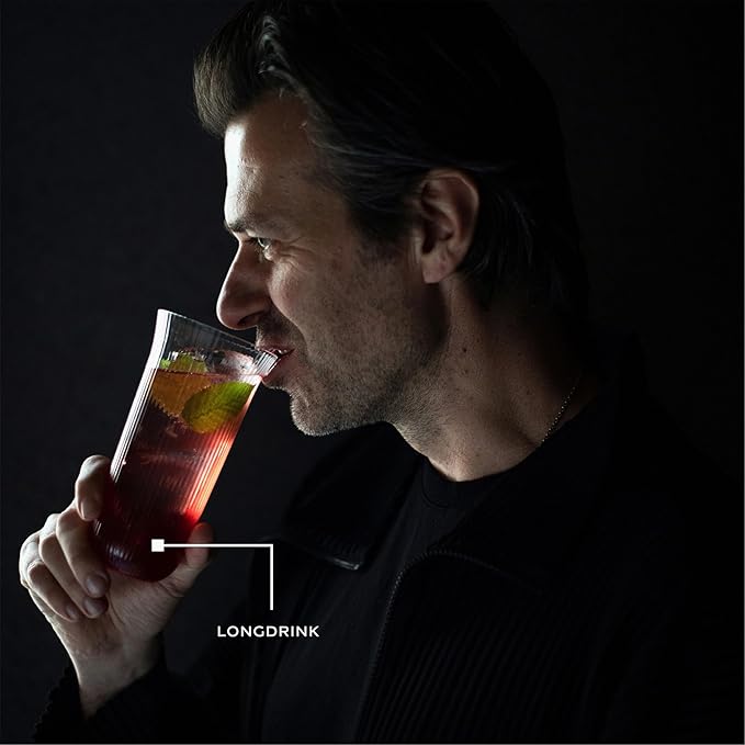 Serax Longdrink Drinking Glasses Set of 4 | Inku Glassware by Sergio Herman | Clear Ribbed Water Glass Cups without Lids | Home Essentials, Kitchen Set | Beer, Juice | Coffee Accessories