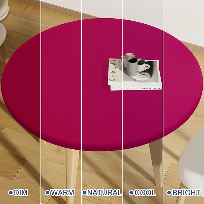Round Spandex Tablecloth, Elastic Fitted Waterproof Tablecloths for 36"-44" Tables, Stretch Washable Picnic Table Cover for Camping, Dining, Indoor and Outdoor, Fuchsia
