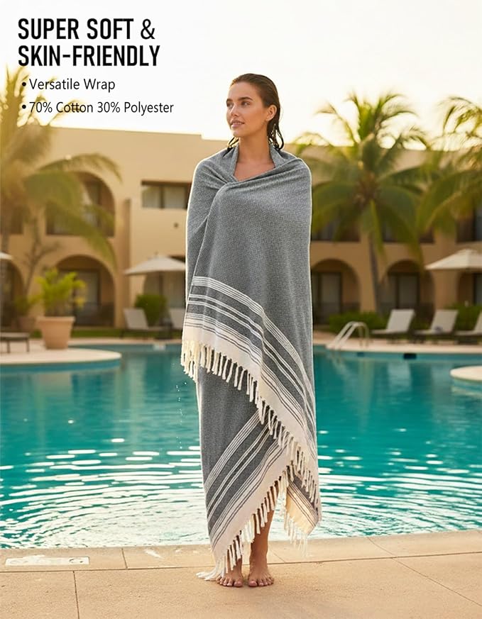 Oversized Turkish Beach Towel Blanket Cotton Giant XL Sandproof Towels Huge Linen XXL Extra Large Big Throw Quilt Blankets for Adults Cloud Travel Camping Glamping Accessories Essentials