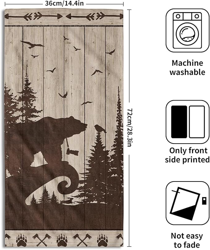 Imiss Cabin Bear Hand Towels Wildlife Forest Moose Deer Bathroom Towels Rustic Farmhouse Decorative Face Guest Washcloth Set of 2 for Home, Kitchen, Gym, Spa