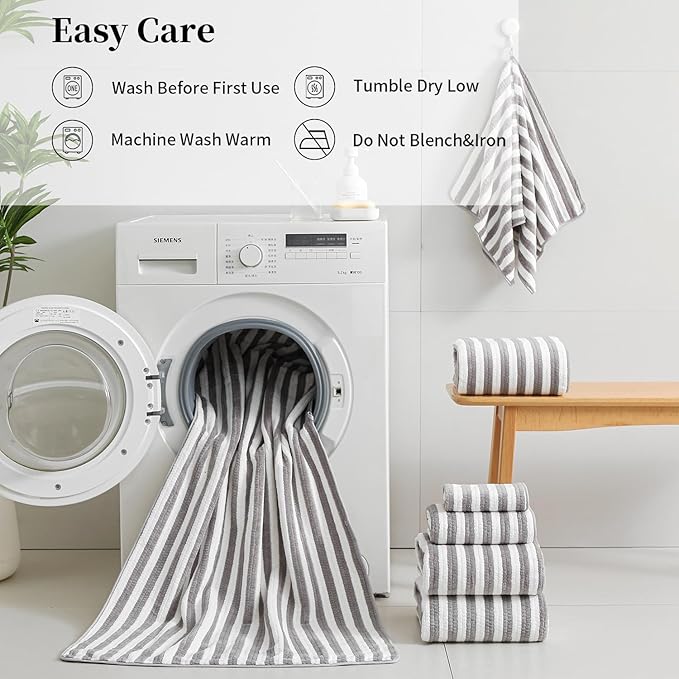 18-Piece Microfiber Bath Towels Set - 6 Bath Sheet, 6 Hand Towels, 6 Washcloths, Soft, Highly Absorbent Bathroom Towel, Quick Dry & Less Lint Shower towel for Bathroom, Hotel, Spa, Dorm-Light Grey