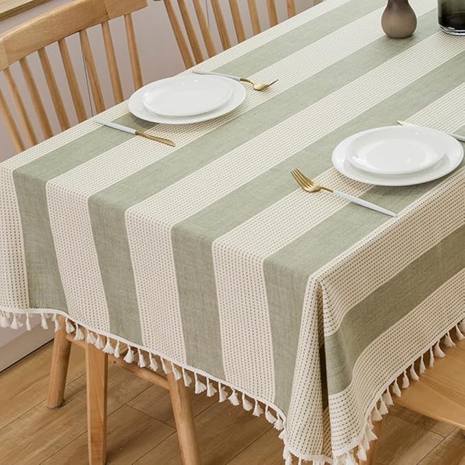 TruDelve Cotton Extra Long Tablecloth 120 Inch Sage Green Striped Table Cloth Washable Cloth Tablecloths for 8 Foot Rectangle Tables (120"x55", Green)