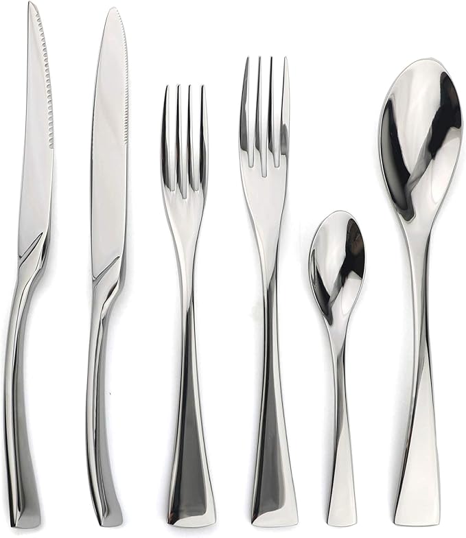 18/10 Stainless Steel Flatware Set, Serrated Steak Knife, Mirror Polishing Silver, Service for 1