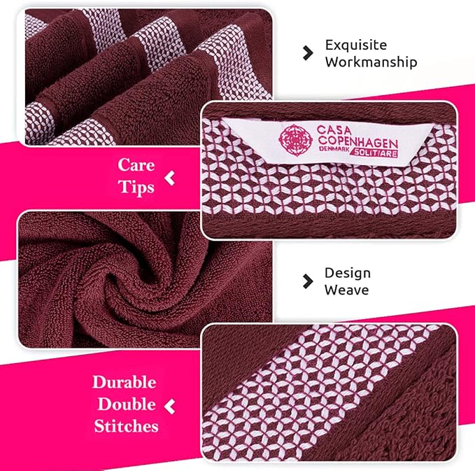 CASA COPENHAGEN Solitaire Mix 6 Pieces Towel Set- Navy + Burgundy, 600 GSM 2Bath Towel 2Hand Towel 2Washcloth, Designed in Denmark Made of Soft Egyptian Cotton for Bathroom, Kitchen & Shower