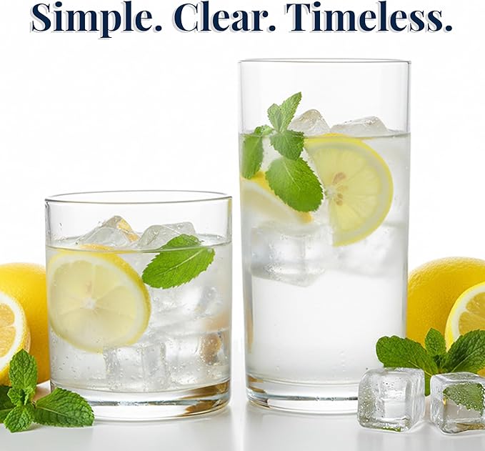US Acrylic Classic Clear Plastic Reusable Drinking Glasses (Set of 8) 12oz Rocks & 16oz Water Cups | BPA-Free Tumblers, Made in USA | Top-Rack Dishwasher Safe