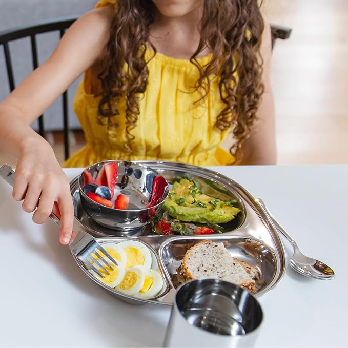 Ahimsa Stainless Steel Kids Utensils, Pediatrician Designed, Premium Silverware for Kids & Toddlers, Non Toxic, Dishwasher Safe, Classic Polished Fork and Spoon Set