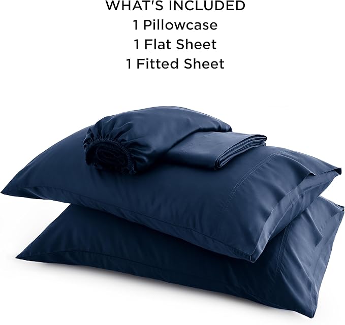 Bedsure Cooling Sheets Twin XL, Rayon Derived from Bamboo, Breathable & Soft Twin XL Sheet Sets, Deep Pocket Up to 16 Inches, Hotel Luxury Silky Dorm Bedding for Hot Sleepers, Navy
