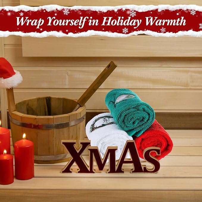 4 Pack Christmas Towels Cotton Embroidered Holiday Hand Towels Gifts 29.5'' x 13.8'' Soft Absorbent Festive Kitchen Dish Cloths Bathroom Decorative Xmas Guest Housewarming Party Supplies