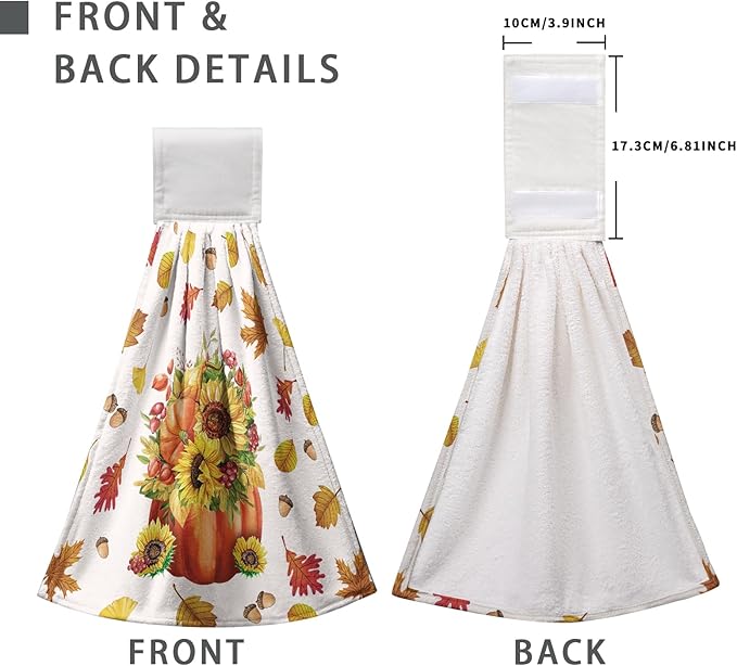 Fall Pumpkin Sunflower Bathroom Hand Tie Towel Autumn Maple Leaf Hanging Dish Towels Set of 2 Decorative Kitchen Towel Soft Absorbent Towels for Bathroom Kitchen Home Decor 17 * 12 Inch