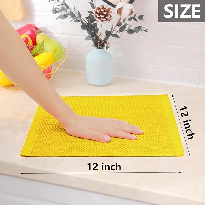 Homaxy 100% Cotton Waffle Weave Kitchen Dish Cloths, Ultra Soft Absorbent Quick Drying Dish Towels, 12 x 12 Inches, 12-Pack, Yellow