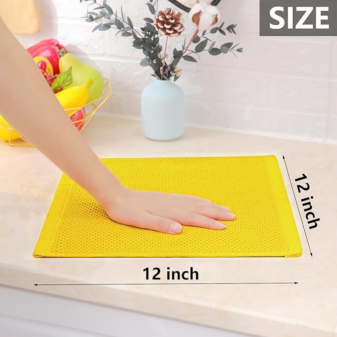 Homaxy 100% Cotton Waffle Weave Kitchen Dish Cloths, Ultra Soft Absorbent Quick Drying Dish Towels, 12 x 12 Inches, 8-Pack, Yellow