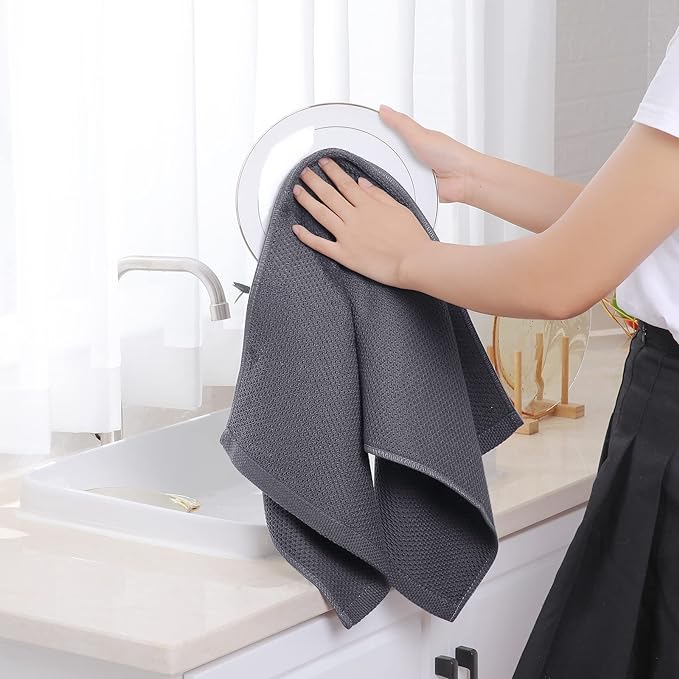 Homaxy 100% Cotton Waffle Weave Kitchen Dish Towels, Ultra Soft Absorbent Quick Drying Cleaning Towel, 13 x 28 Inches, 4-Pack, Multicolor