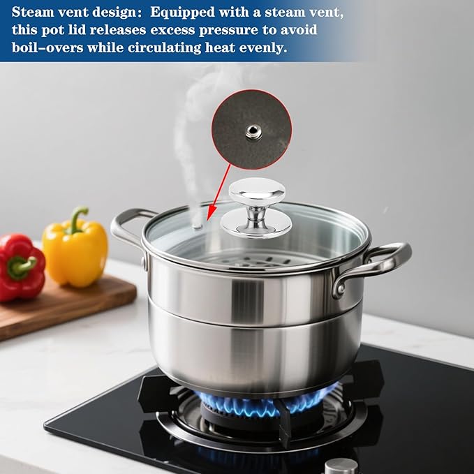 9.5 Inch Pot Cover, Tempered Glass Lid for Replacement, Frying Pan Lids 6,8,9.5,10.5,11,12,12.5 Inch Universal Lid for Pots and Pans