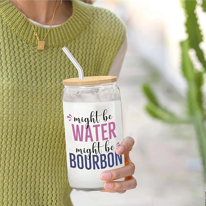 Bourbon glasses cup Gifts for Cocktail Lovers, Funny Might Be Bourbon Tumbler Gifts For Women 14oz,Tequila Lime drinking jar for Cocktail Lovers