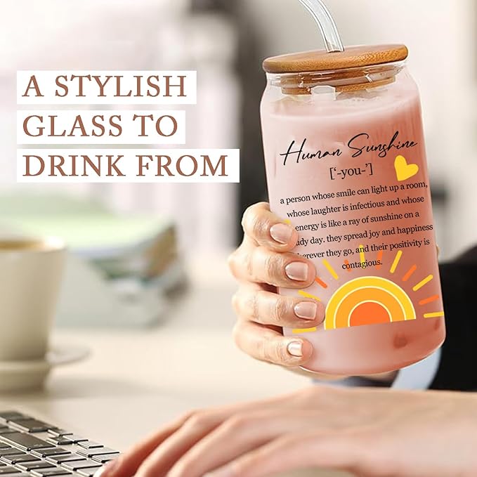 Sunshine Thank You Appreciation Tumbler for Women, Coworkers, Friends, Mom - 16 Oz Cup With Lid and Straw - Inspirational Gift