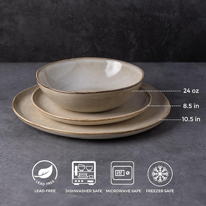 AmorArc Ceramic Dinnerware Sets,Handmade Reactive Glaze Stoneware Plates and Bowls Sets,Highly Chip and Crack Resistant | Dishwasher & Microwave Safe Dishes Set,Service for 4 (12pc)