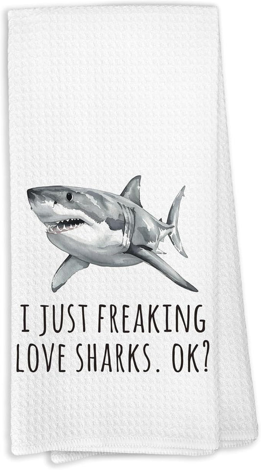 Ocean Shark Bathroom Gifts Decor Hand Towels - I Just Freaking Love Sharks Kitchen Towels, Ocean Shark Animal Kids Bathroom Decor Hand Towels, Sharks Gifts for Women,Home & Kitchen