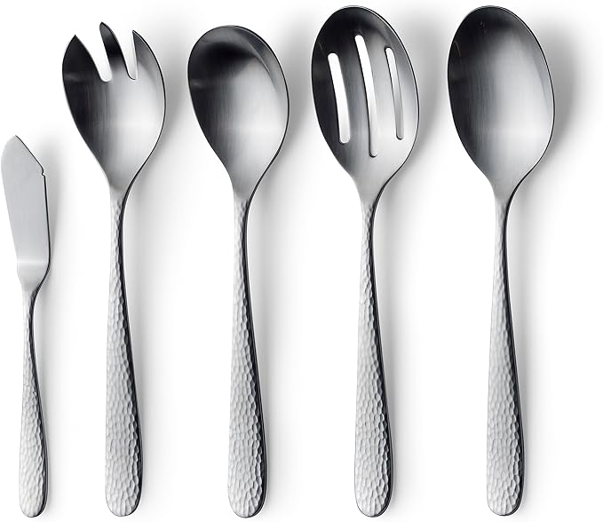 Matte Silverware Set, 18/10 Stainless Steel Satin Flatware, Modern Brushed Finish Cutlery, Dishwasher Safe & Durable, Built to Last (10-Piece Serving Set, Fidenza Hammered)