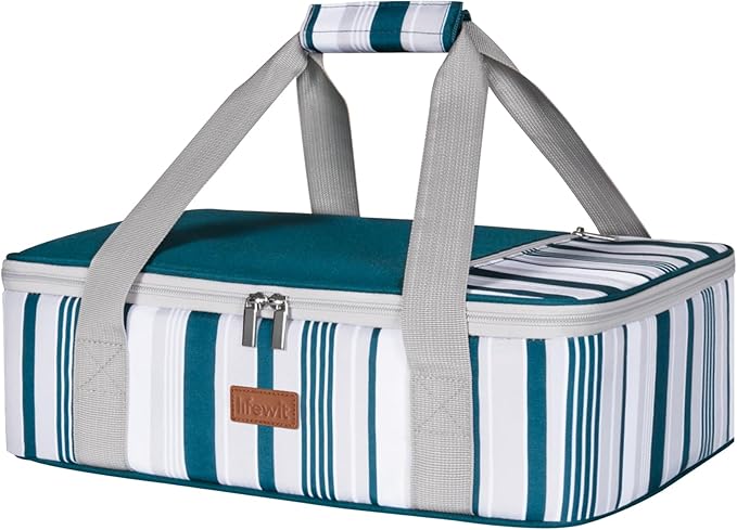 Lifewit Insulated Casserole Carrier for Hot or Cold Food, Casserole Dish Carrying Case, Lasagna Holder for Potluck Parties Picnic Cookouts, Fits 9"x13" Baking Dish, Green