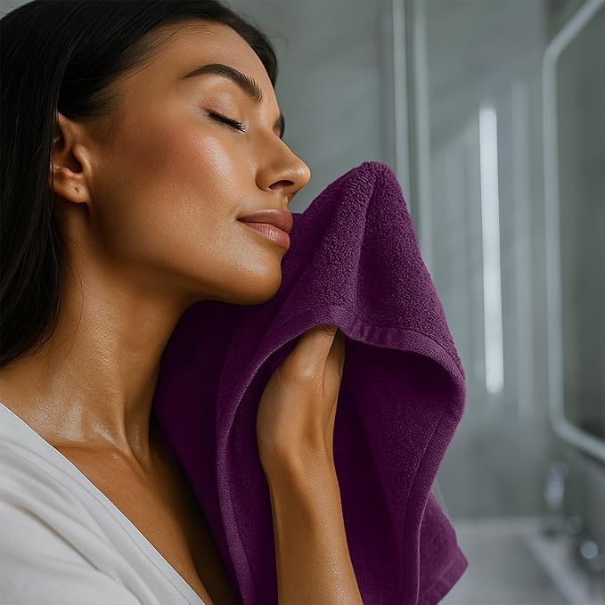RIVERSIDE 12 Pack Washcloths - 12x12 Inches, 400 GSM, 100% Ring-Spun Cotton - Soft, Absorbent & Durable Face and Body Towels - for Bathroom, Spa, Gym, Makeup Removal & Everyday Use - Purple Passion