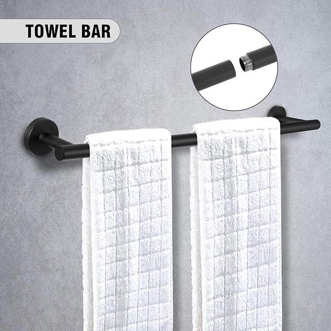5-Piece Towel Racks for Bathroom, Stainless Steel Bathroom Accessories Set, Bathroom Towel Holder Wall Mounted, Sturdy Bath Towel Bar Set Bathroom Hardware Set (Matte Black)