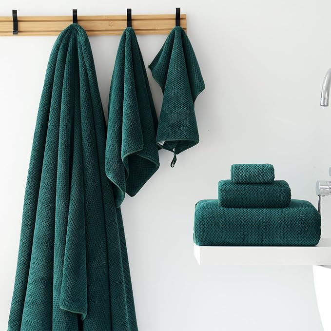 30x60 Inches Extra Large Bath Towels Set Super Soft Absorbent Luxury Microfiber Towels for Bathroom (Dark Green, 6PCS)