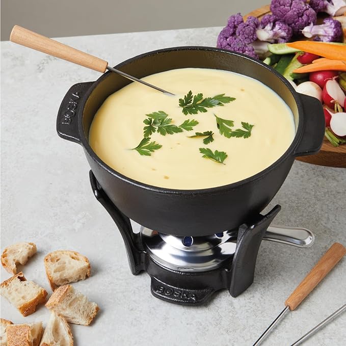 BOSKA Fondue Pot Set Party Pro - Cast Iron Fondue Set - Durable Fondue Pot inc. Burner and 4 Forks - for All Type of Stoves - Cheese Fondue Melts smoothly Every time