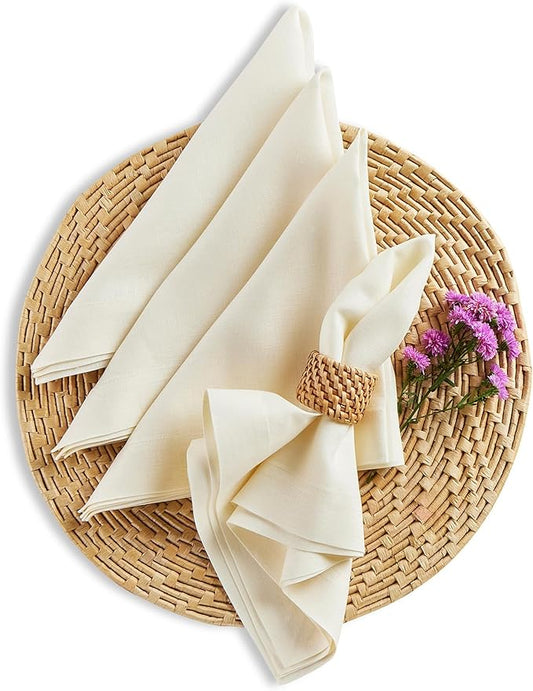 Solino Home Ivory Linen Napkins Set of 4-100% Pure Linen Cloth Washable Dinner Napkins 20 x 20 Inch for Holiday, New Year - Fete