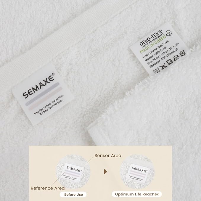 SEMAXE White Bath Towels Set of 4, 100% Cotton Luxury Bathroom Towels, Soft, Absorbent, and Quick-Drying, 55"x27", Perfect for Hotels, Gyms, and Spas