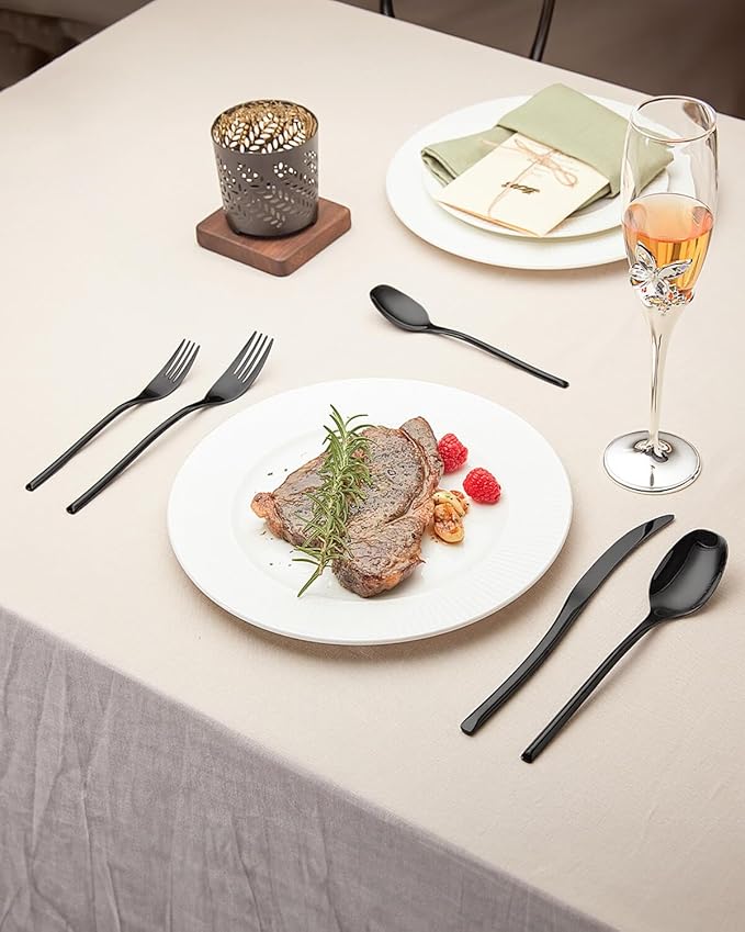 Lemeya 40-Piece Black Silverware Set for 8,Modern 18/10 Stainless Steel Flatware Set,Luxury Cutlery Set,Unique Utensils Set for Restaurant,Spoons and Forks Set,Mirror Polished,Dishwasher Safe