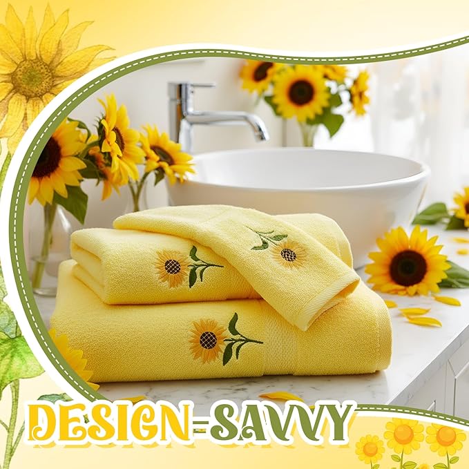 Peryiter 6 Pack Cotton Christmas Bath Towels Set Sunflower Yellow Towels for Bathroom, Soft and Absorbent, Contains 2 Bath Cloth, 2 Hand Cloth and 2 Wash Cloths