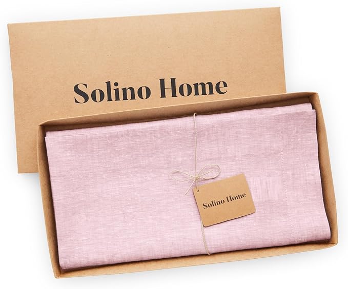 Solino Home Linen Tablecloth 52 x 52 Inch - 100% Pure Linen Square Table Throw - Athena, Machine Washable Bubblegum Pink Tablecloth for Christmas