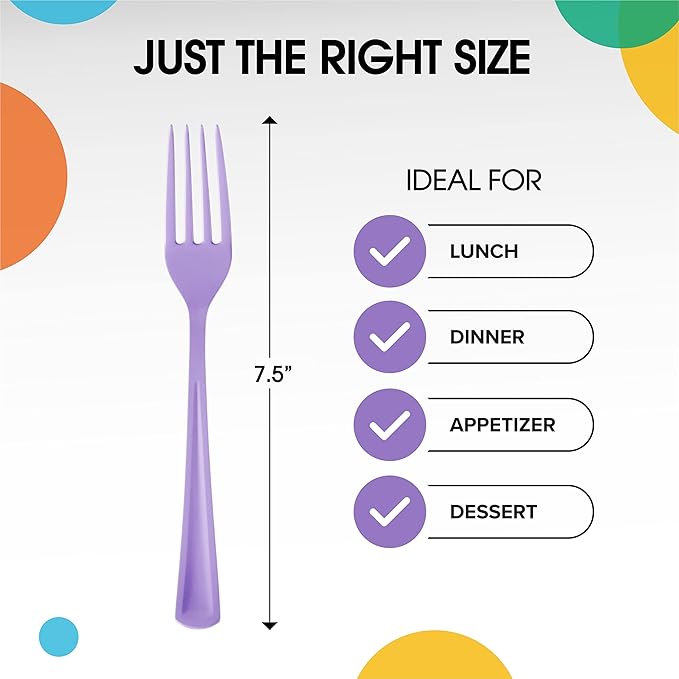 Party Solids Lavender Plastic Forks 200 Pieces Lavender Forks Disposable Utensils Heavy Duty Plastic Cutlery Set Disposable Cutlery Sets Flatware Sets Silverware Set Party Supplies & Party Tableware