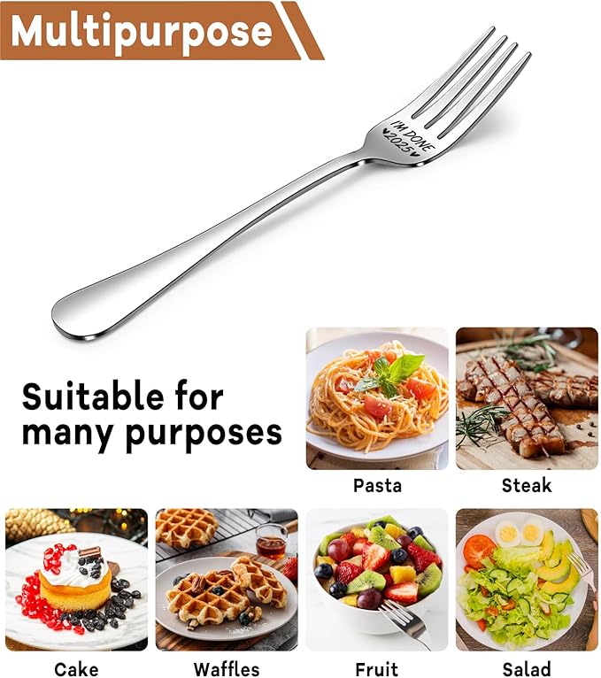 I'M DONE 2025 Engraving Fork,Retirement Fork Gifts for Women Men Friends Coworker Leader,Colleague Boss Teacher,Birthday Valentine Christmas Graduation Ceremony Gifts
