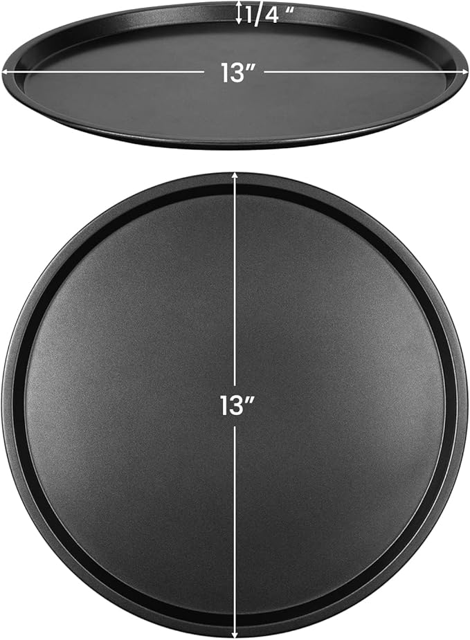 DecorRack 13 Inch Carbon Steel Pizza Pan, [Premium] Non-Stick Coating, Commercial Grade, Serving Tray, Heavy Duty Round Baking Tray for Oven Use (3 Pack)