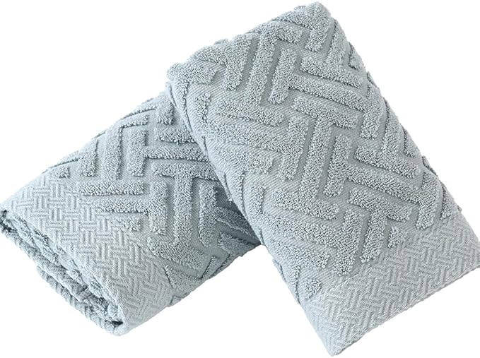 Sage Green Hand Towels Bathroom 2 Packs 100% Cotton Absorbent Soft Face Towel Set Decorative Quick-Dry Minimalist T Striped Patterned Weave Textured Decor Kitchen Home Spa 13"x29"