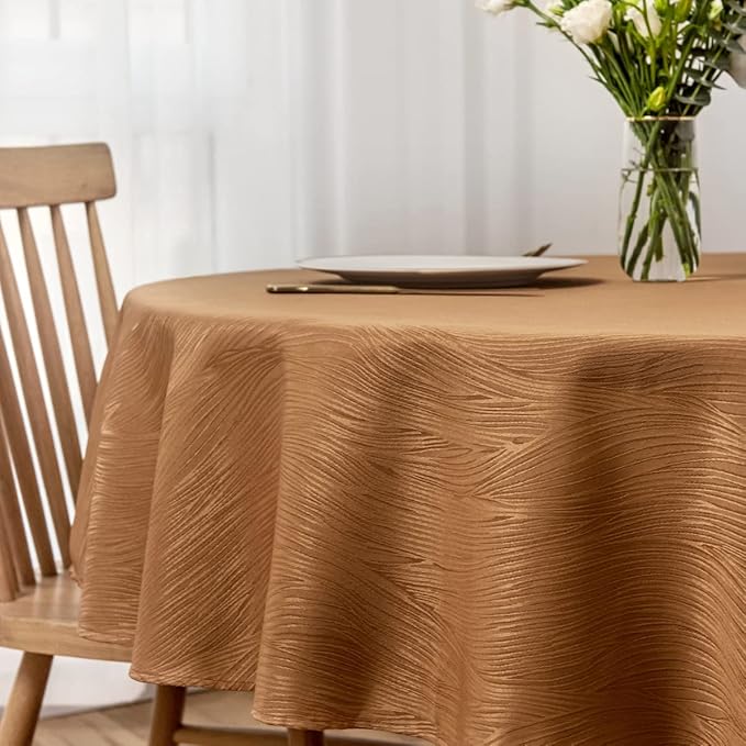 maxmill Harvest Round Swirl Design Table Cloth Waterproof Wrinkle Free Heavy Weight Soft Tablecloth for Fall Thanksgiving Dinning Circular Table Cover Decoration Round 70 Inch, Fall Leaf