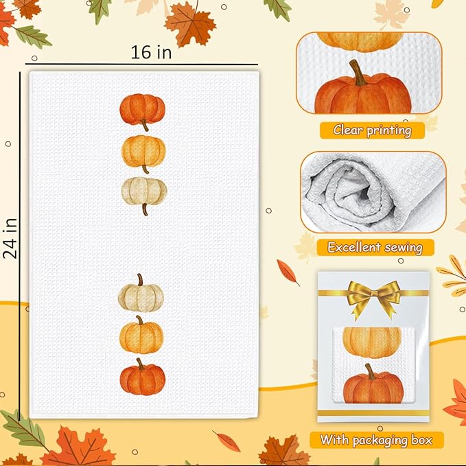 Fall Pumpkin Hand Towels for Kitchen Decor and Tea Dish Towel,1PCS Fall Thanksgiving Day Dishcloths,Farmhouse Fall Pumpkin Decor for Bathroom,Anthropology Autumn Gifts for Women - B02